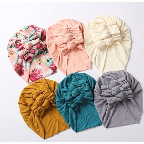Bows Baby Girl Hat Floral Knotted Kids Bonnet Cap Turban for Children Autumn Winter Infant Toddler Beanie Hat Baby Accessories