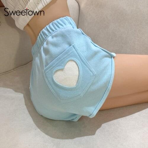 Sweetown Heart Patches Cute Y2K Hot Shorts Women High Waist Booty Shorts Korean Fashion Kawaii Streetwear Casual WideLeg Bottoms