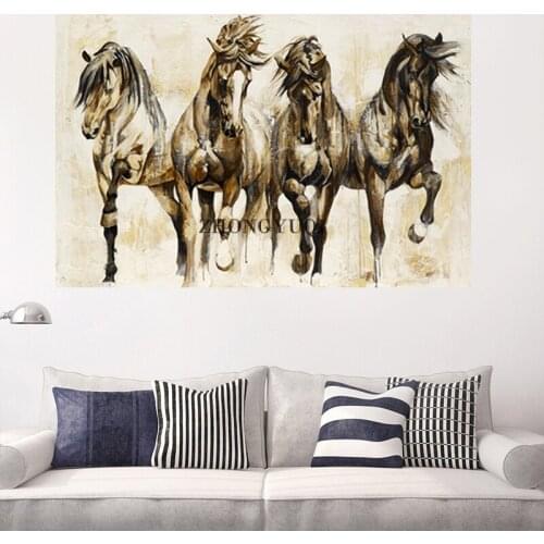 Modern Retro Four Brown Horse Canvas Painting Posters and Prints Wall Art Pictures for Living Room Home Wall Decoration Cuadros