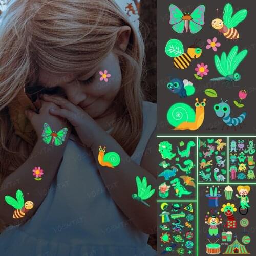 Luminous Glitter Tattoo Sticker Butterfly Bee Children Temporary Waterproof Dragonfly Tatto Body Art Cute Kid Cartoon Fake Tatoo