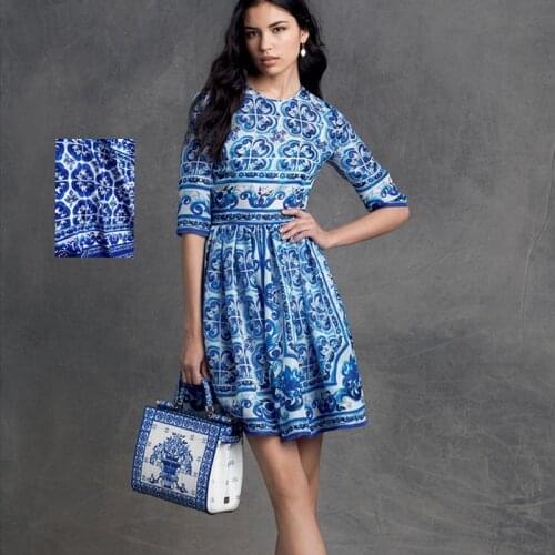 92*145cm/pcs hot sale blue and white porcelain jacquard digital painting fabric for dress bright cloth tissu au meter DIY