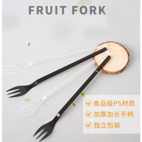 1000x Fruit tea fork,long high quality black,transparent color mixing fork spoon,disposable plastic long handle fruit fork 19cm