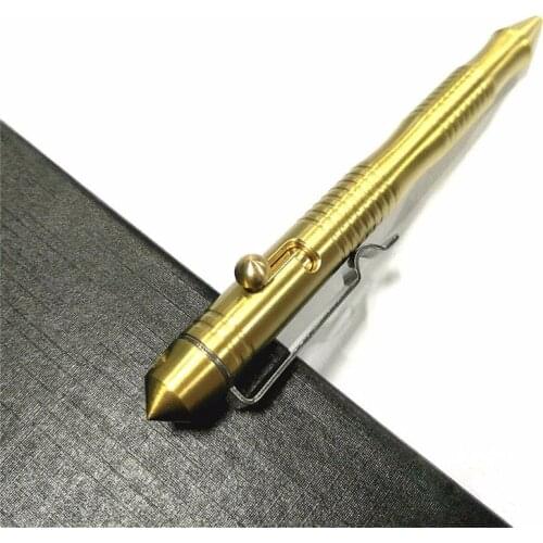 High Quality Gift Brass Self-Defense Tactical Pen Bolt Switch Ball Point Writing Pen For Outdoor Camp EDC Tool Gift Box