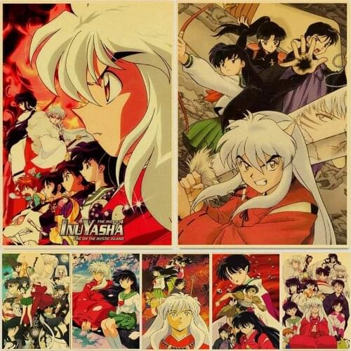 Japanese Anime Inuyasha Poster Retro Style Kraft Paper Wall Sticker Bar Cafe Decorative Painting Home Room Decor