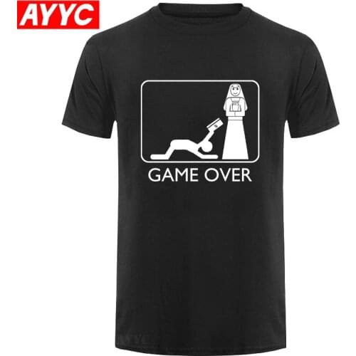 Fun Casual T Shirts Marry Game Over Fit Cotton Husband Wife Printing Mens Summer Short Sleeves Camisetas Personalizadas