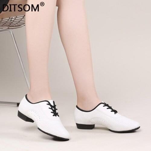 Cow Leather Latin Dance Shoes For Women Oxford 3cm Low Heel Chacha Moderm Tango Ballroom Dance Shoes White Breath Sneakers