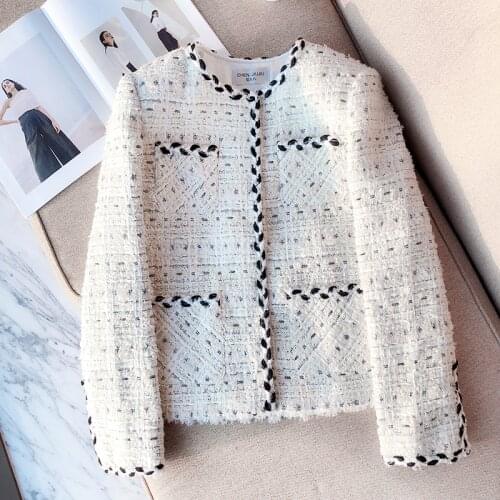 Women tweed jackets 2020 fashion office ladies o-neck coats female autumn vintage coat girls chic high quality y575