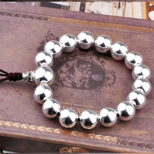 100% 925 Silver Beads Bracelet Sterling Tibetan Wrist Mala Bracelet Silver Beads Bracelet