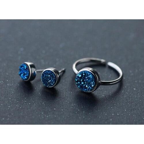 100% Authentic 925 Sterling silver Blue Broken Stones handmade Blue Ore Necklace /Earrings Ring Set jEWELRY TLX892