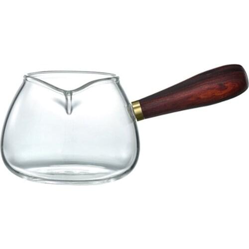 360ML Wooden Handle Thicken Glass Cup Juice Cups Drinkware, Heat-Resistance Tea Coffee Milk Mugs Pitcher Tea Set Accessories