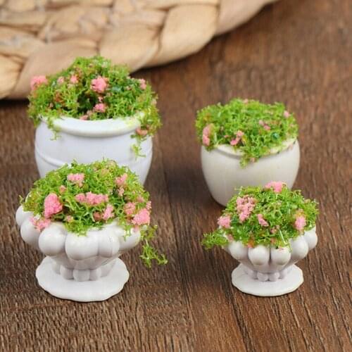 4Pcs/Lot Dollhouse Furniture 1:12 Accessories Mini Green Plant Bonsai Flower Pots for Doll House Decoration