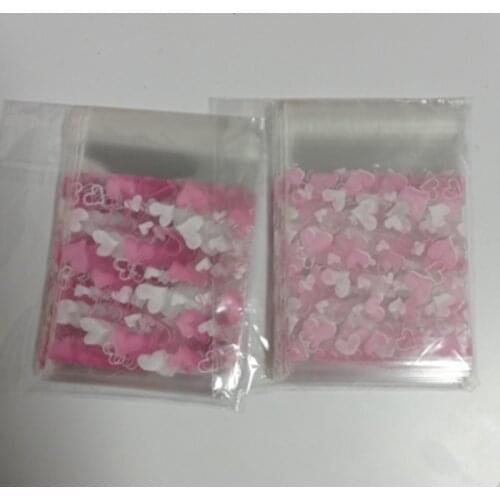 50/100Pcs 7x7cm+3cm Cute Self Adhesive Plastic Bag Heart Pattern Wedding Birthday Party Favor Cookie Candy Gift Package OPP Bags