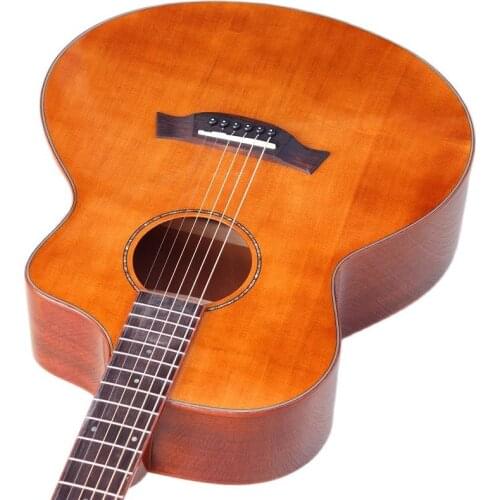 Orange 6 Strings Guitar Acoustic Electric Guitar 40 Inch Wood Guitar Glossy Folk Guitar With Guitar Pickup With Bubble Hard Case