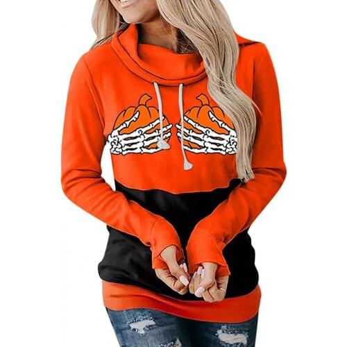 60% Dropshipping!! Autumn Hoodie Pumpkin Hands Claw Pattern Halloween Drawstring Hooded Lady Top for Halloween