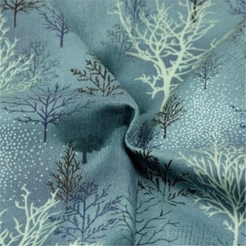 CF839 Blue/Yellow Trees Printed Summer Thin Cotton Fabric Chinese Style Dress/Table Cloth/Curtain/Clothes DIY Patchwork Material