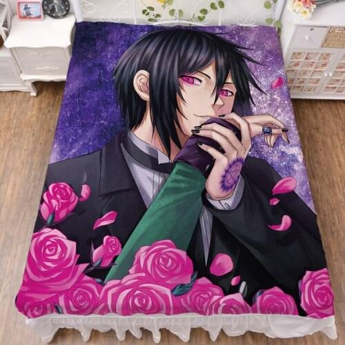Coscase Japanese Anime Black Butler Kuroshitsuji Sebastian Michaelis Milk Fiber Bed Sheet & Flannel Blanket Summer Quilt 150X200