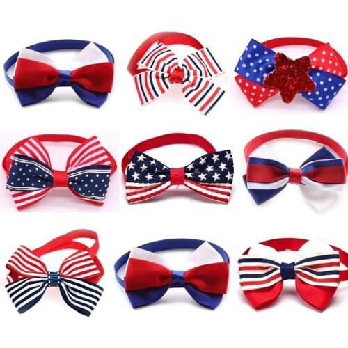 50/100pcs 4th of July Pet Dog Bow Ties Independence Day Dog Accessories Small Dog Bowties Collar Holiday Pet Supplies