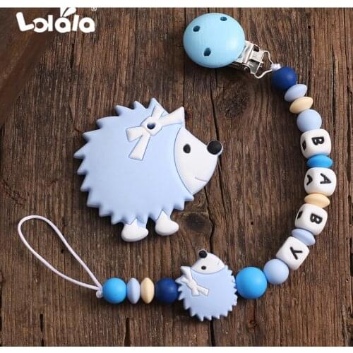 Personalised Name Baby Pacifier Clip Chain Hedgehog Silicone Pendant Teether Beads Holder for Infant Nipple Baby Teething Toys