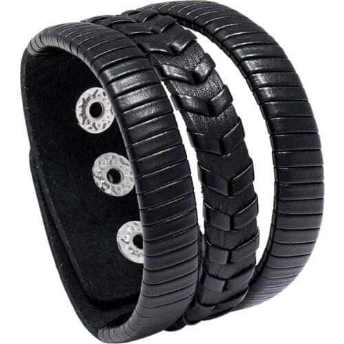 PU Leather Briaded Woven Crafts Cuff Bangle Black Brown Genuine Leather Layer Bracelet Vintage Jewelry Punk Men Women