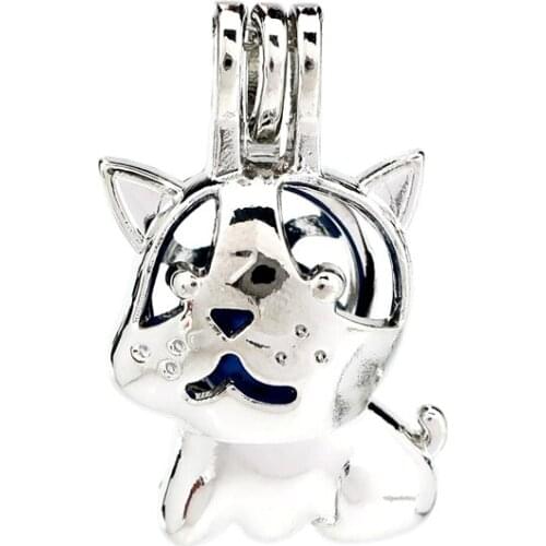 K910 5pcs/lot Silver Alloy Cute Dog Cartoon Beads Pearl Cage Pendant Locket Fairytale Party Essential Oil Diffuser