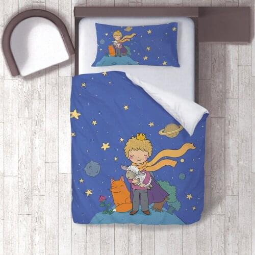 Duvet Cover Set Bedding Set Pillow Case for Baby and Kids Room 3D Printed Dark Blue Boy Fox Sheep Model 255