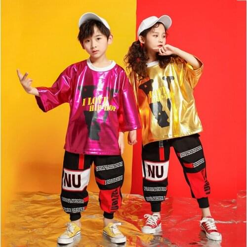 Children Girls short Sleeve Rose Gold Hip Hop Clothing Suits Ds Jazz Dance Costumes Ballroom Clothes Outfit