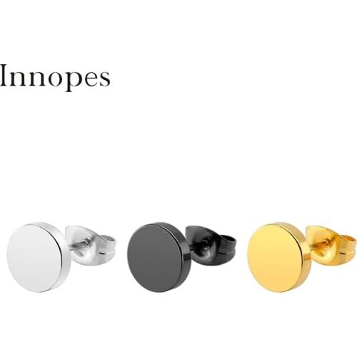 Innopes 1 Pair Punk 4-12MM Round Dumbbell Stainless Steel Gold Color Stud Earrings For Women Simple Hip Hop Men Ear Jewelry