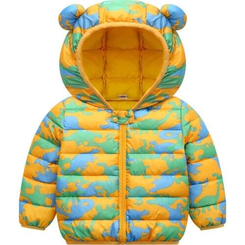 Kawaii Winter Baby Jackets Boys Girls Cartoon Print Bear Ear Hooded Outerwear Jacket Coat Zipper Windproof Long Sleeves Coat