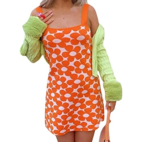 Summer Sleeveless Bodycon Knitted Mini Tank Dress Women Square Neck Casual Floral Print Dress Female High Waist Beach Sundress