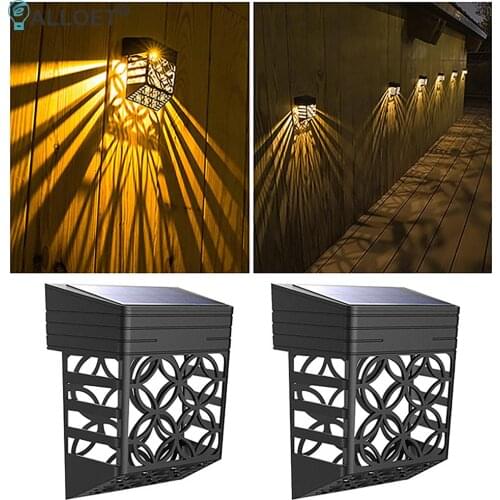 4pcs Solar Lamps Wall Mounted Hollow Pattern Lights Garden Home Yard Outdoor Pathway Decorative Fence Villa Landscape Lamp