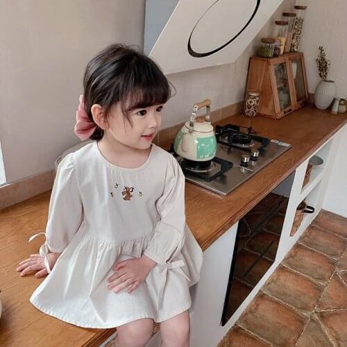2021 Korean girls' spring new cotton linen doll shirt dress baby foreign style childrens spring and autumn