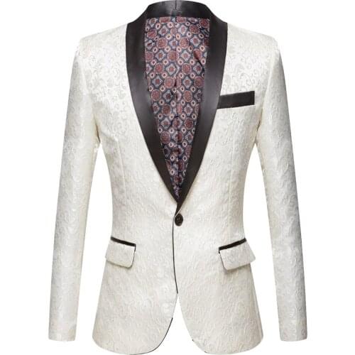 New White Royal Burgundy Floral jacquard Tuxedos Shawl Lapel Men Suits Wedding Groom Prom Slim Fit Tuxedo Party Dinner