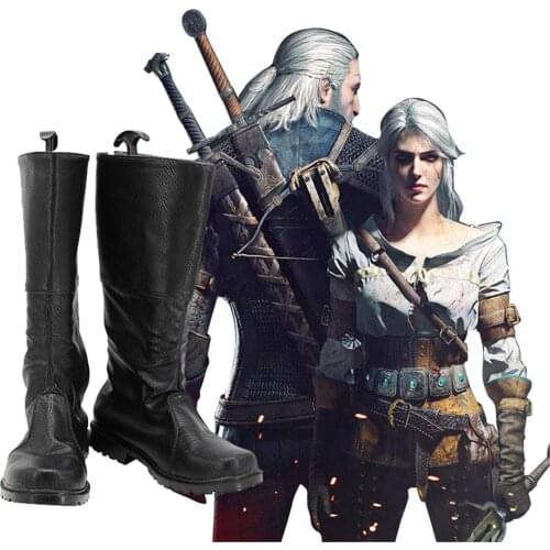 Game Geralt of Rivia Cosplay Shoes Medieval Mens Viking Black Shoes Boots Custom Made L320