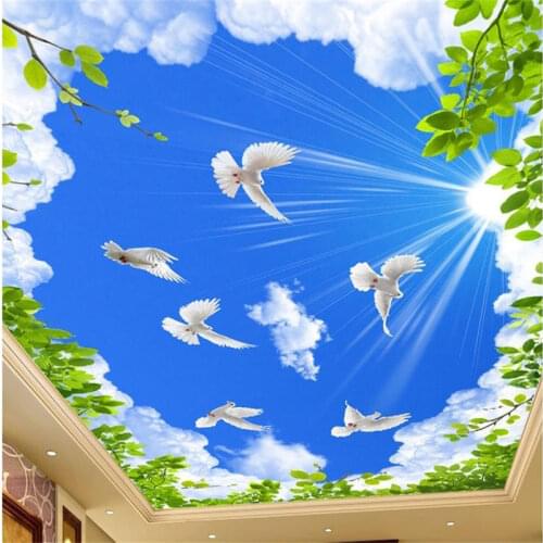 Custom 3d ceiling wallpaper Green leaf pigeon living room wallpaper for ceiling 3d stereoscopic video wallpaper for ceilings