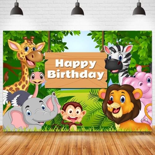 Custom Name Wild Animal Jungle Forest Safari Decor Banner Photo Backdrop Happy Birthday Party Baby Shower Photography Background