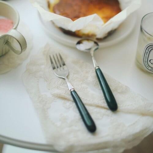 Stainless Tableware With Ceramic Thick Handles Kitchen Dessert Spoons Steak Forks Home Living Decoration