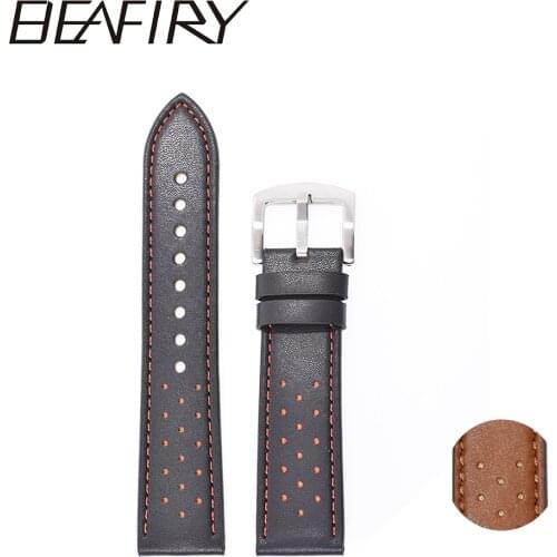 BEAFIRY Fashion 22 24MM Genuine Leather Watchband Quick Release Band Steel Clasp Strap Wrist Belt black brown