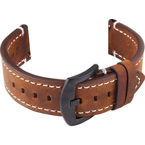 Vintage Leather Watchband Soft Material Watch Band Wrist Strap 18mm 20mm 22mm 24mm With Silver Stainless Steel Buckle