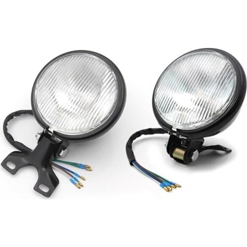 Retro Metal Motorcycle Headlight Round with Holder Electroplate Silver Vintage