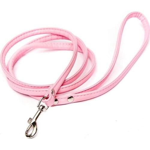 Pink leather leash for small dog cat pet 1cmX120cm