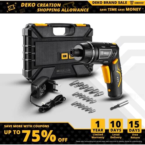 DEKO DCS3.6DU2 Cordless Electric Screwdriver with Twistable Handle and LED Torch