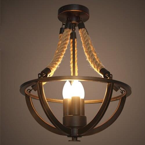 American style led ceiling light vintage hemp rope brief lamps personalized light restaurant