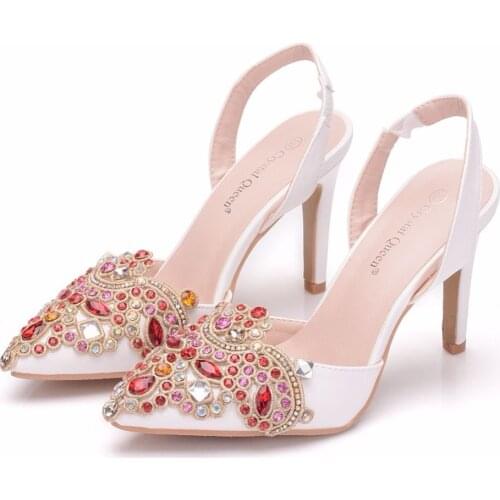Crystal Queen Women Bridal Wedding Shoes Platform High Heel Red Rhinestone Crystal Peep Toe Bride Bridesmaid ladies Prom Pumps