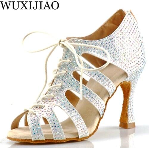 WUXIJIAO Womens Latin Dance Shoes New Dance Shoes Unique Design Salsa Shoes Diamond Sandals