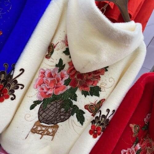 Women 2021 Autumn Winter Mink Cashmere Hooded Mujer Embroidery Floral Thick Jacket Cardigans Coat Knit Outerwear X299