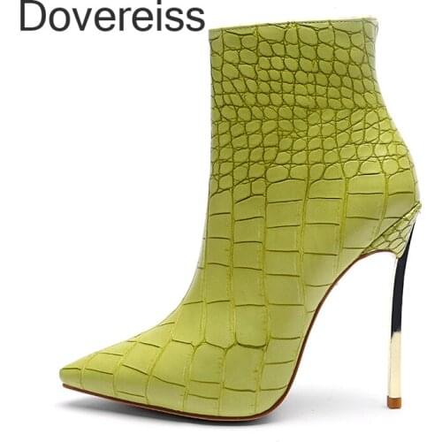 Winter Woman New Fashion Sexy Consice Shoes Green Pointed Toe Zipper Stilettos Heels Elegant Ankle Boots Big Size 42 43
