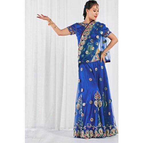 New Arrival Oriental Dance Costume dress Tops+Skirt+shoulder Scarf India Bollywood dancing Clothes for Women nice Stage Suits