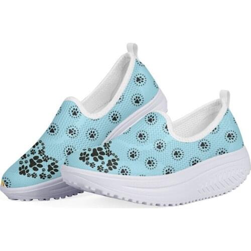 WHEREISART Womens Shoes Summer Dog Paw Funny Blue Flats Platform Height Increasing Ladies Casual Sneakers Swing Mesh Comfort