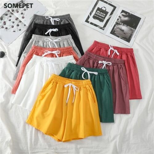 Women Shorts Summer Casual Solid Drawstring shorts high waist loose shorts for girls Soft Cool female short M-2XL