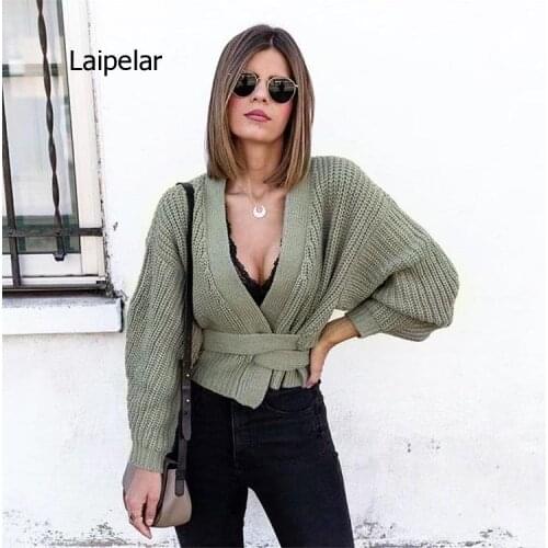Women Elegant Solid Cardigan Vintage Jumper with Belt Lady Fashion Oversized Knitted Cardigan Coat
